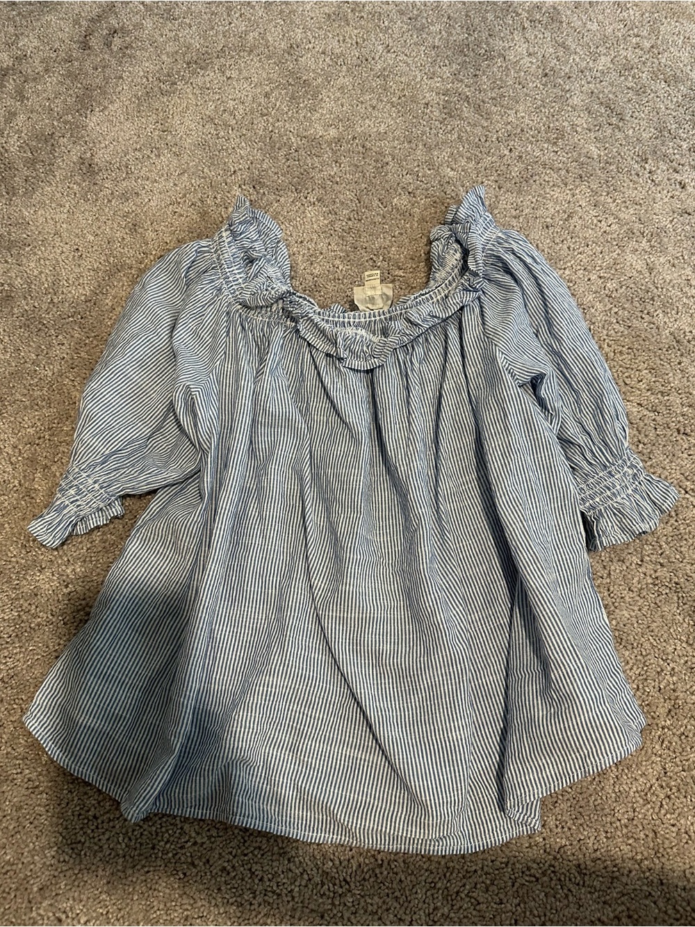 St. John's Bay Blue and White Striped Ruffled Off-Shoulder Top